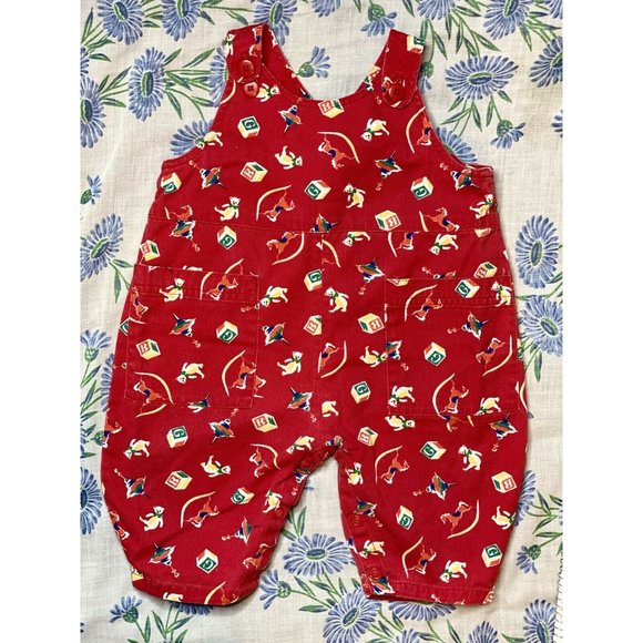 Vintage Gap Romper Overalls 3-5 Month - V Back  Pockets Bubble Jumper Blocks - Picture 3 of 7